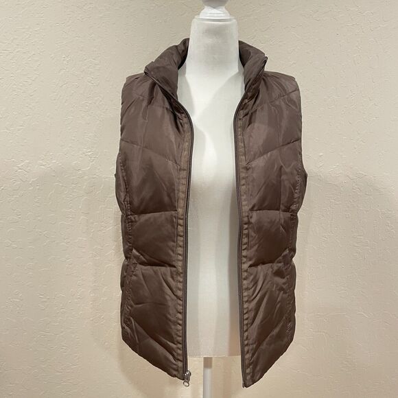 ~~ Lands End Down/Feathers Puffer Vest Sm Womens Zip Up Dark Brown Snap Pockets~ - Picture 13 of 16